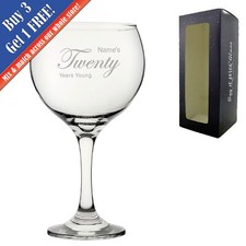 Personalised Engraved 20th Birthday Cubata Gin Glass, Years Young Curly Font