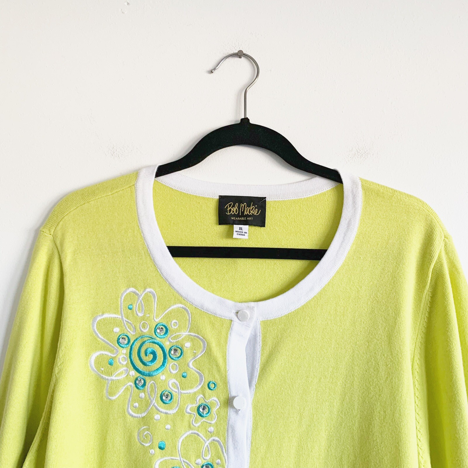 Bob Mackie Wearable Art Cardigan Sweater Floral E… - image 2