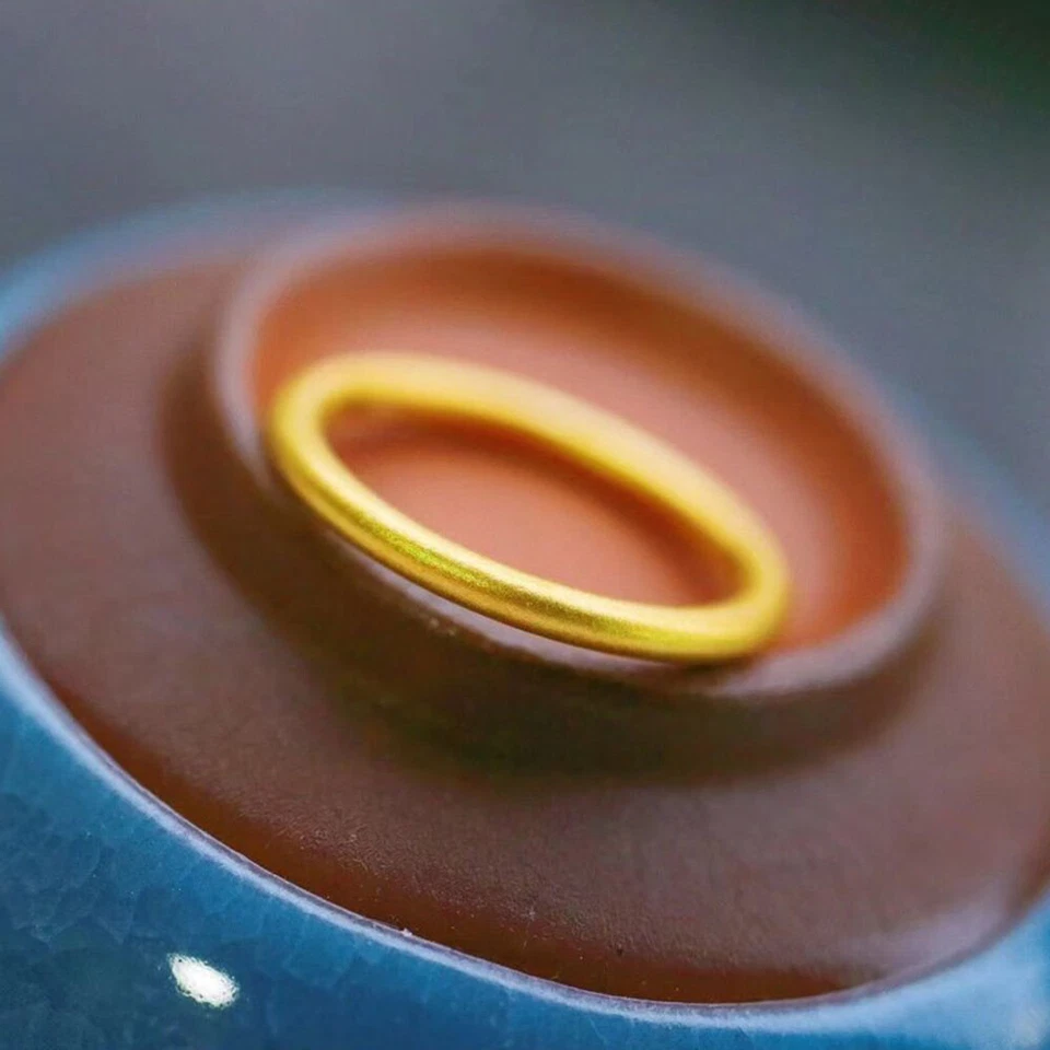 1PCs Pure 999 24K Yellow Gold 3D Satin Finish Circle Band Ring US7 Women Gift - Image 2 of 4