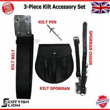 SCOTTISH HIGHLAND  MEN'S KILT ACCESSORIES 3 PCS SET SPORRAN, BELT, KILT'S PIN 