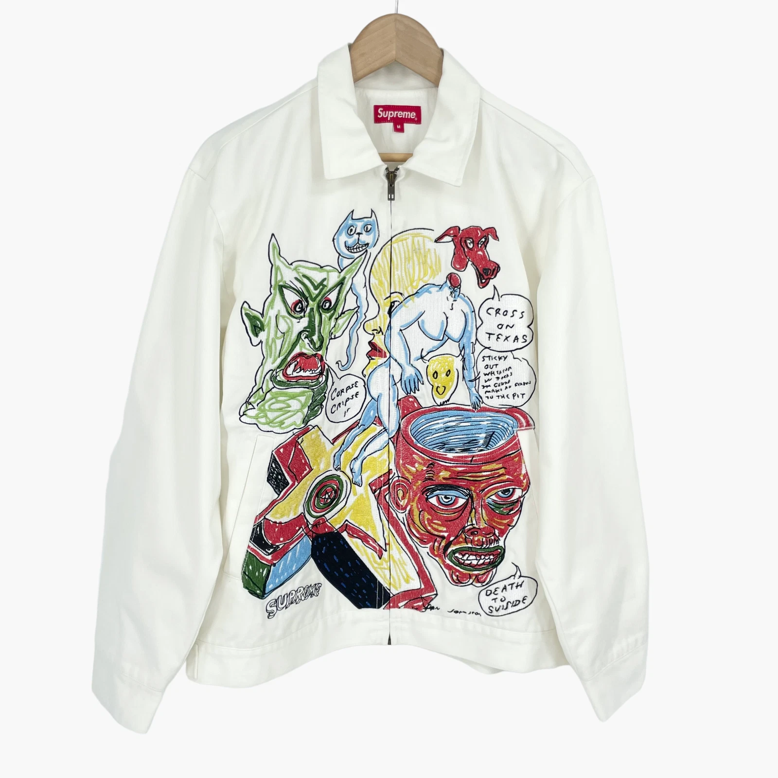 Veste en jean blanc brodée homme Supreme x Daniel Johnston art work taille M