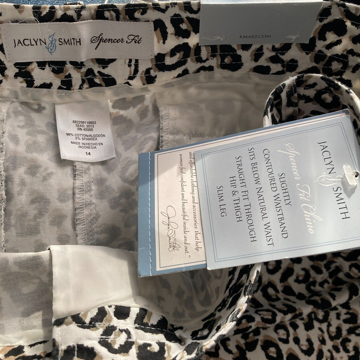 Jaclyn Smith Pants Womens 14 Spencer Fit Black White Leopard Print