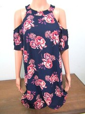 Love Reign Dress Womens M Floral Blue and Pink Cold Shoulder Summer Knee Length
