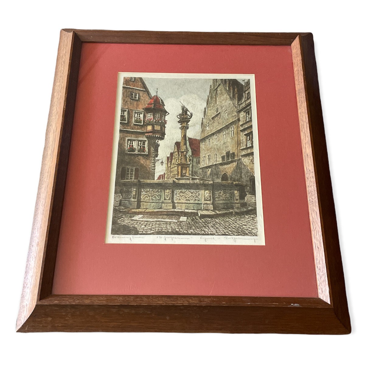Hand Colored Etching of Rothenburg by Ernst Geissendorfer Silk