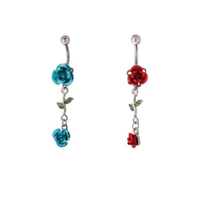 316L Edelstahl   Knopf Ring, Dangle Navy Ringle Cz Rose Blumenohrringe