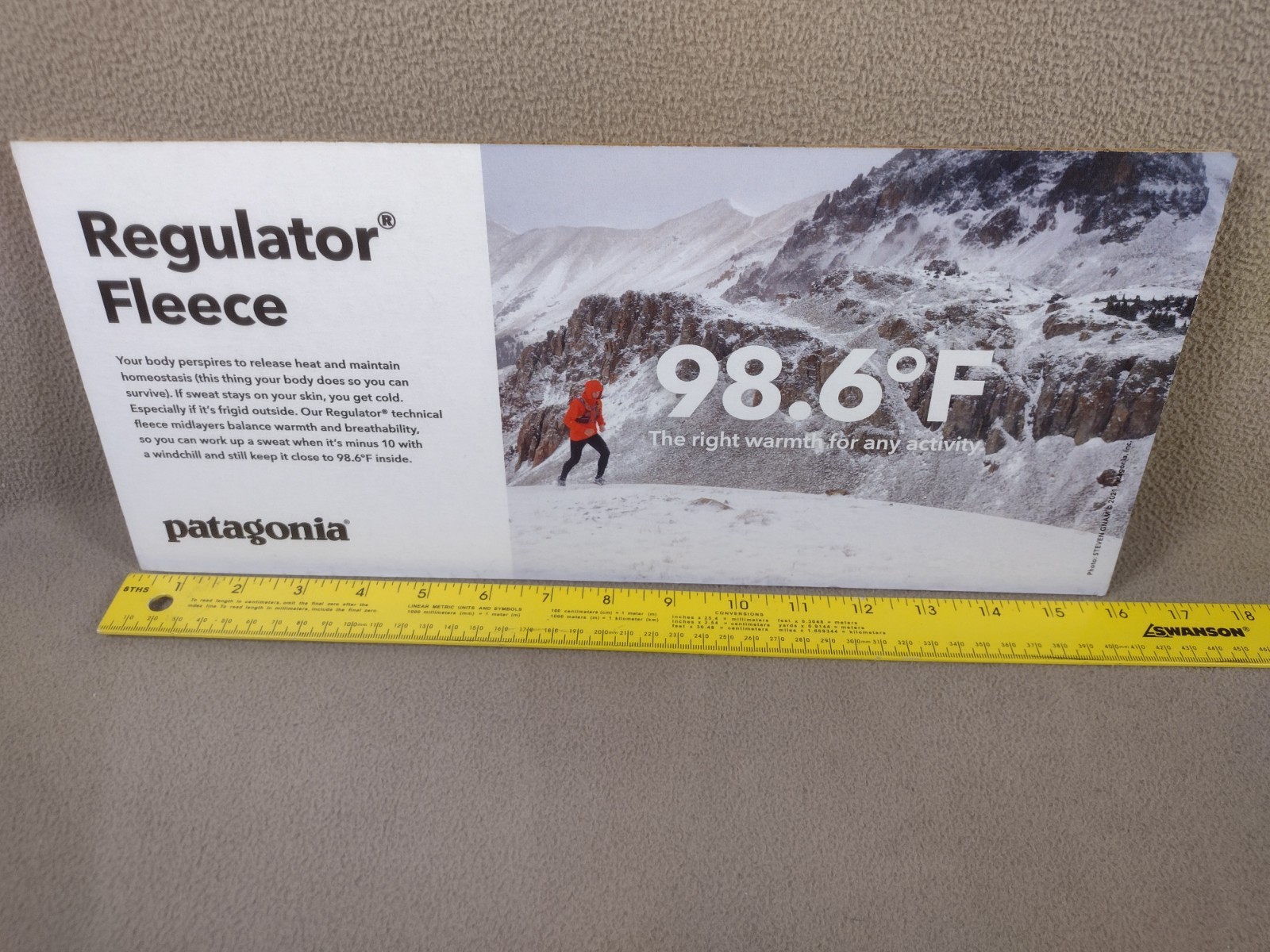 Patagonia Display Ad Counter top Cardboard Regulator Fleece Photo 16" x 7" thumbnail 3
