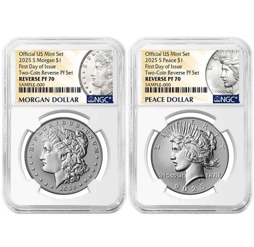 2025-S Reverse Proof $1 Morgan and Peace Silver Dollar 2pc Set NGC PF70 FDI