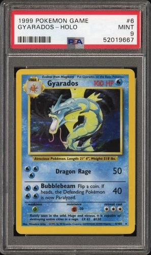 1999 POKEMON BASE SET UNLIMITED #6 GYARADOS-HOLO Holographic PSA 9 MINT 💧