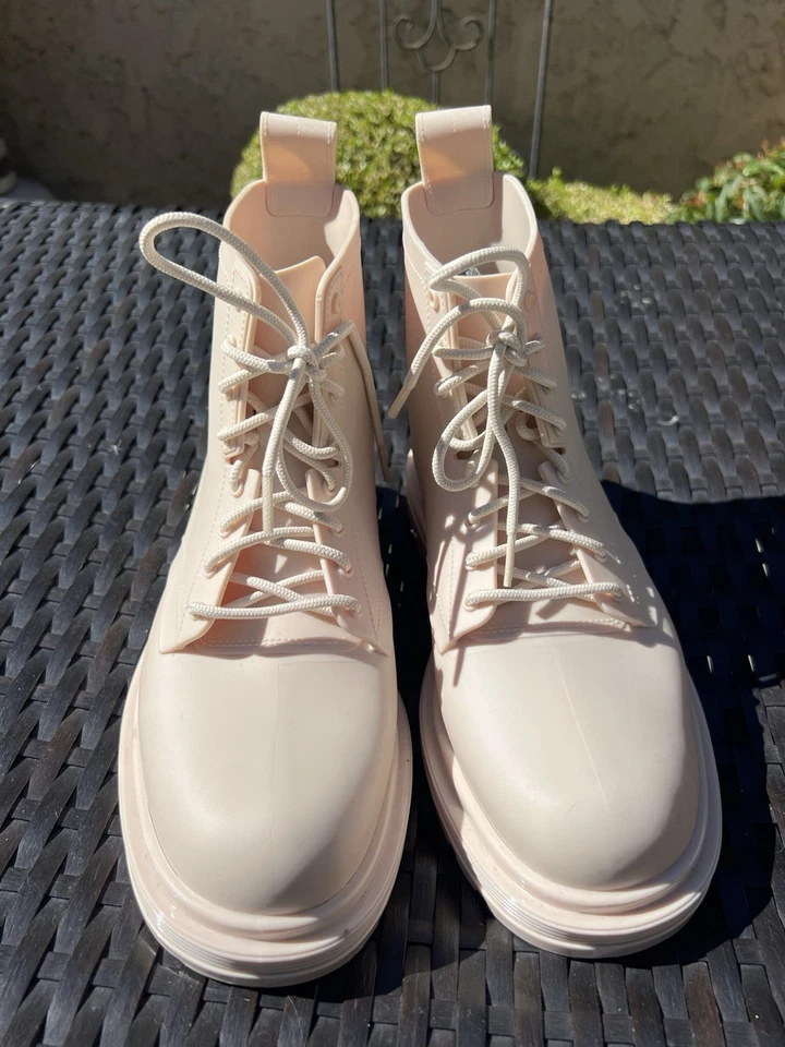 Melissa Coturno Biege Rosa Mate Resistente al Agua Goma Combate Botines Talla 9 Foto 3 de 4