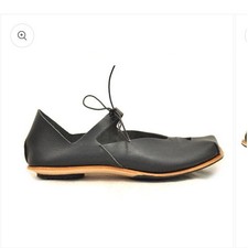 CYDWOQ Handmade Black Leather Lace Up Women's Flats EU 37 Closed Toe