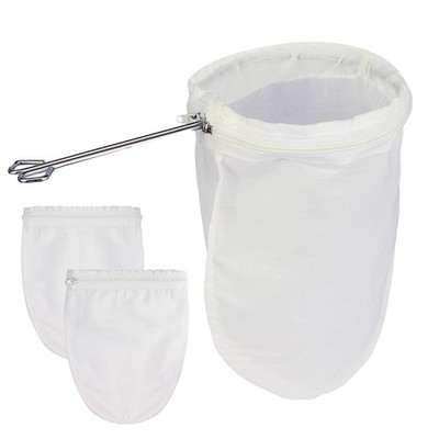 3-Piece Fine Mesh Strainer Nut Milk Bag Reusable Cloth Juice Strainer w/ Handle 