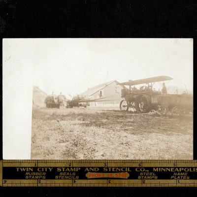 RPPC Steam Tractor Farm Belt-Driven Threshing Scene; 1900s/10s: POSTCARD