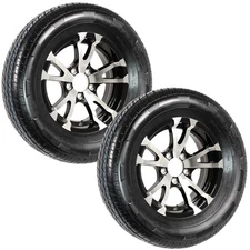 2-Pk Radial Trailer Tire Rim ST205/75R15 LRC 5 Lug Aluminum T07 Black Wheel