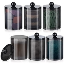 6 Pcs Acrylic Qtip Holder, Cotton Holder Jars with Lids, Black