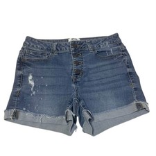 Mudd Jean Shorts Size 7 Stretch Blue Button Fly Mid Rise 3.5  Cuffed