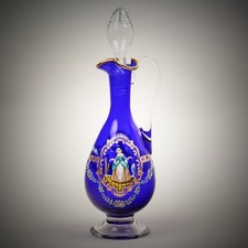 Murano Glas Kobalt Karaffe Karaffe, Watteau Malerei Stil, 31 cm gebraucht
