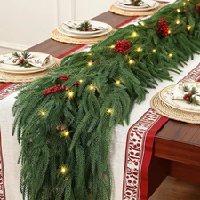 LED Artificial Norfolk Pine Garlands Realistic Greenery Garland Christmas Decor