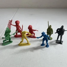 Vintage Yellow Red Blue Green Plastic Cowboys Indians Soldiers 2" Figures