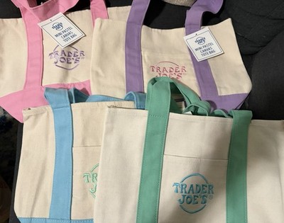 Trader Joe's Mini Pastel Canvas Tote Bags Set of 4 Foldable Multicolor