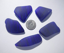 Sea Glass, Unique Collection of Cobalt Blue Striped with White Backing