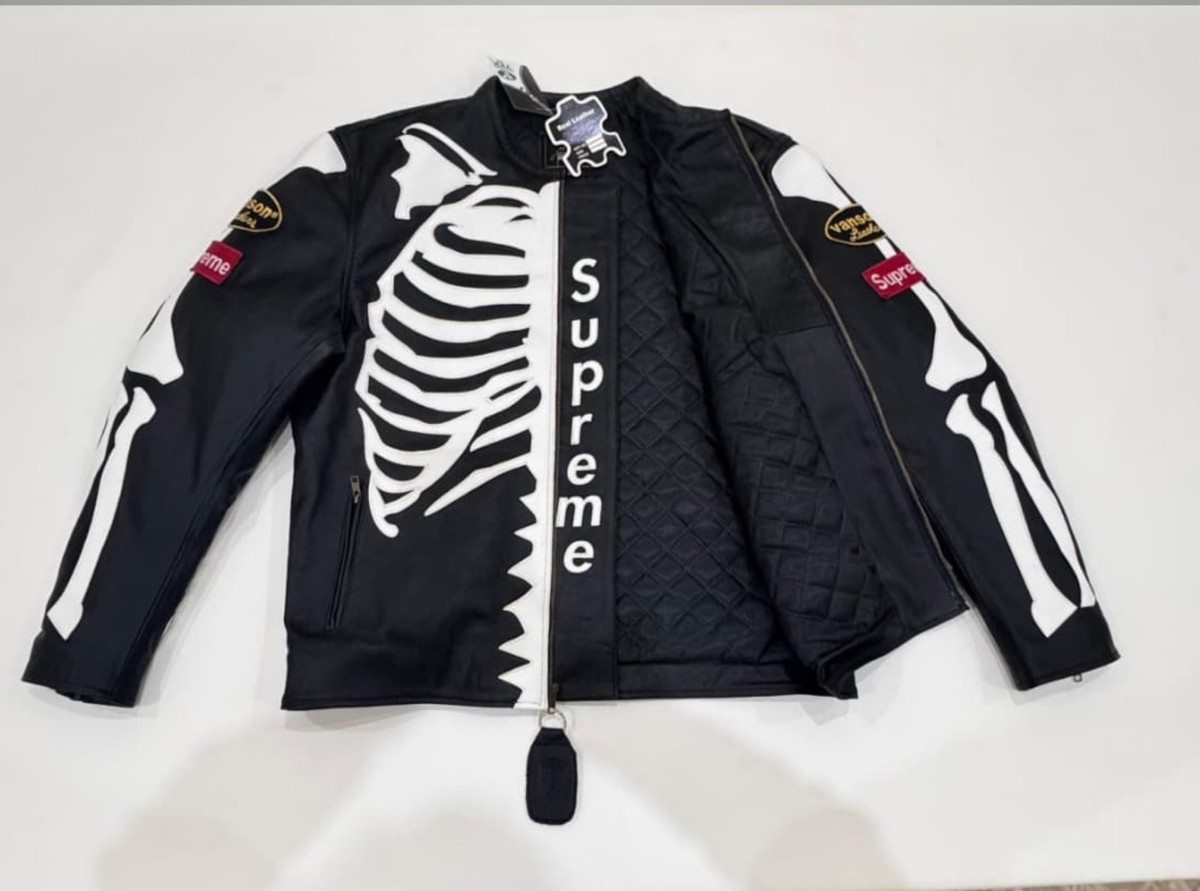 Supreme Vanson Leathers Skeleton Jacket | Black Leather Biker Moto