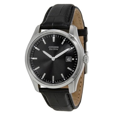 Citizen Men's Eco Drive Black Dial Black Leather Watch - AU1040