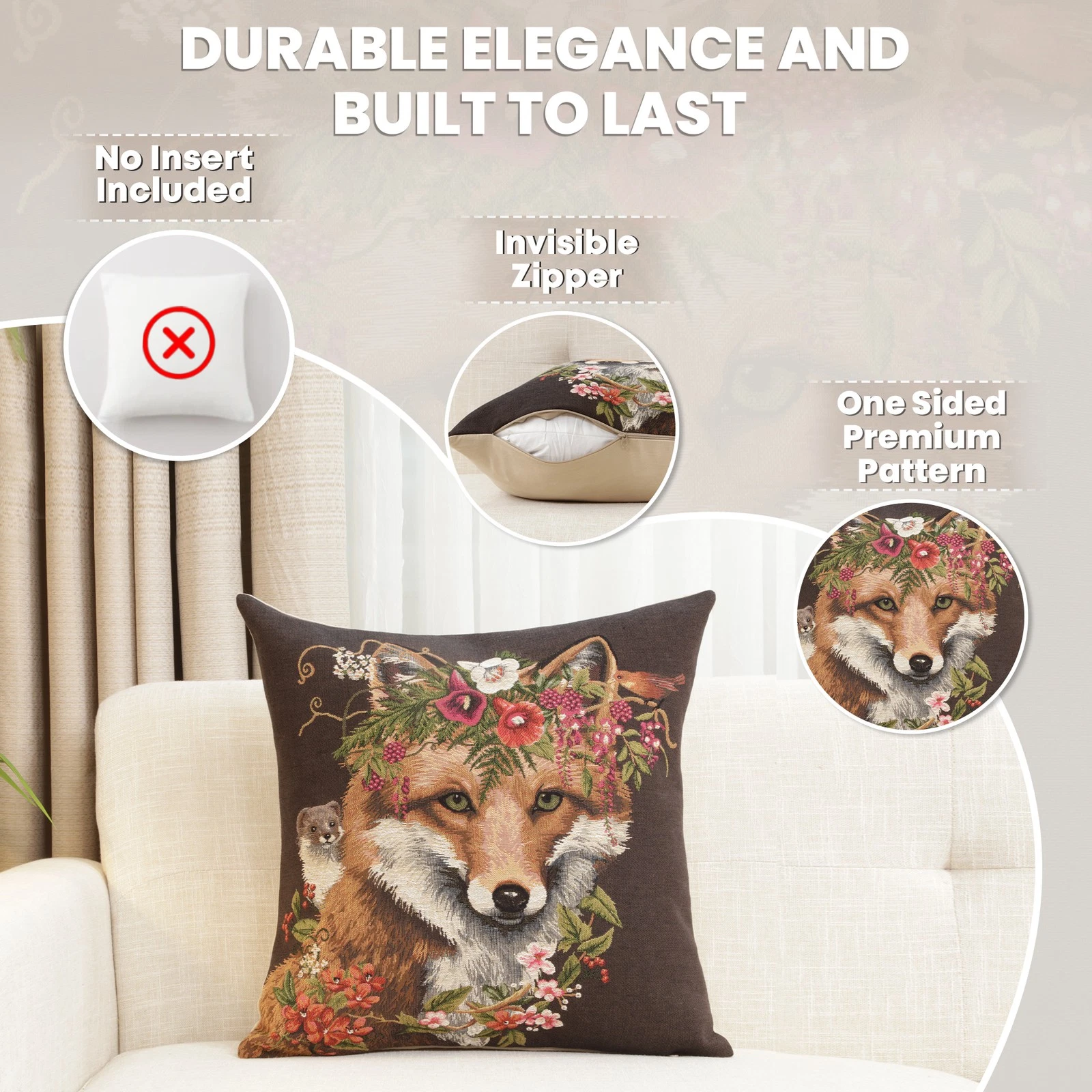 Forest Fox Brown Belgian Tapestry Throw Pillow,18x18 in Cushion Cover,Gift
Opens in a new window or