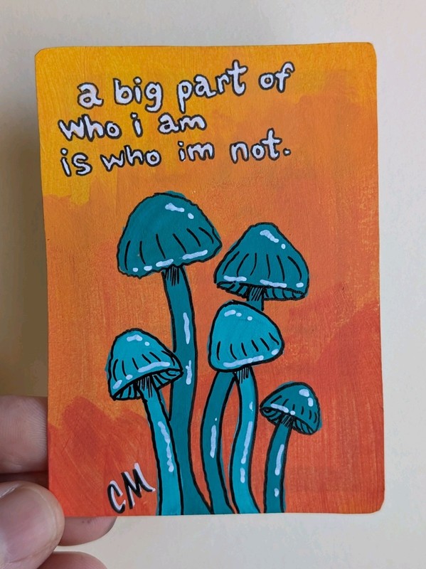 ACEO Original Inspirational Mushroom Acrylic Painting Hand Painted Art Card
