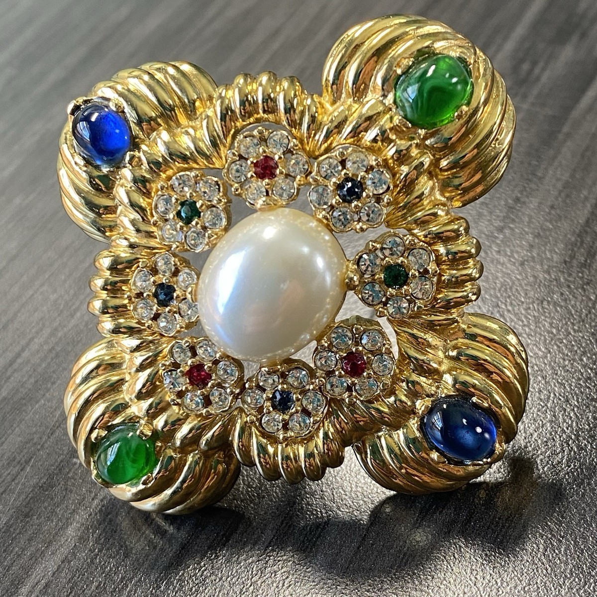Ciner Cabochon Glass Pendant - Vtg Ciner Cobochon Pendant/brooch