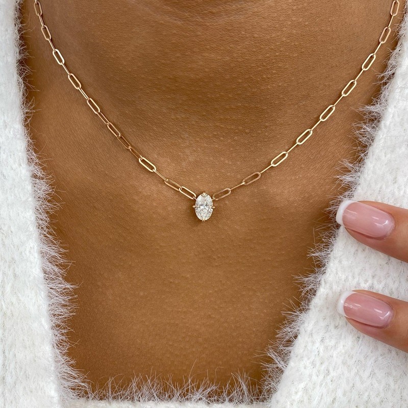 1ct Oval Pendant Necklace Rose Gold 14K Labcreated Diamond F/VS