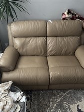 Electric Double 2 Seater Recliner Sofa In Suede Leather Beige From DFS