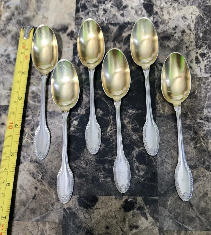 JUEGO DE 6 CUCHARAS DE CAFÉ EMILE PURFORCAT ESTERLINA FRANCESA 🤑🥈PERCIER DEMITASSE ☕️ Foto 2 de 4