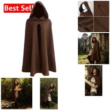 Elegant Medieval Cloak with Hood - Brown Imitation Wool for Cosplay Halloween