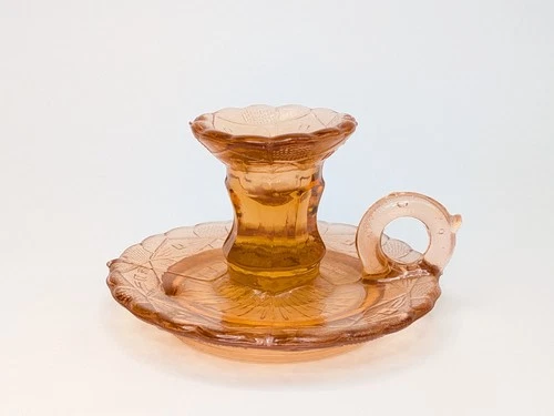 Antique 1902 Sklo Union Zabkowice Glass Pink Amethyst candle stick Holder handle