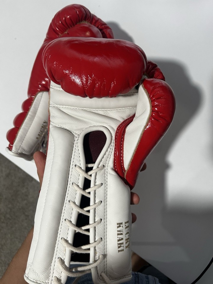 KHAKI Red and White Lace-Up Sparring Boxing Gloves for Training ...