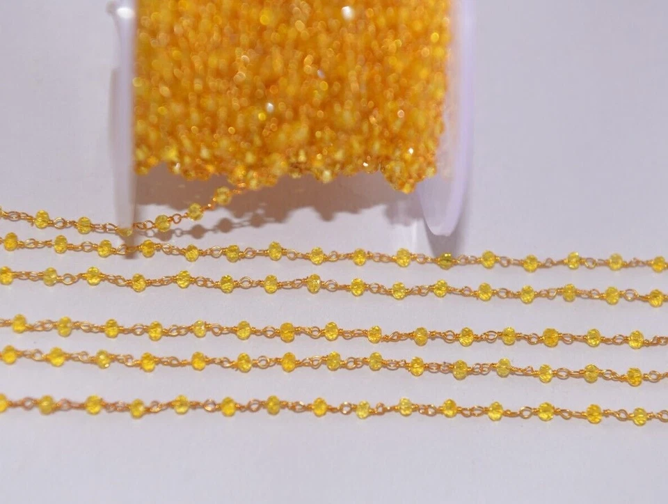Bulk Rosary Chain 3mm Yellow Quartz Glass Beads DIY Jewelry Making Supply Foto 4 de 4
