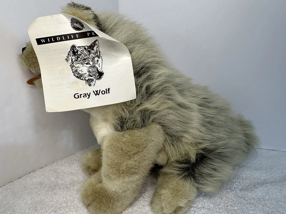 Gray Wolf Pup Plush Husky 13 Inch With Tag 1992 Unipak Tongue Out Brown Eyes - Image 2 of 4