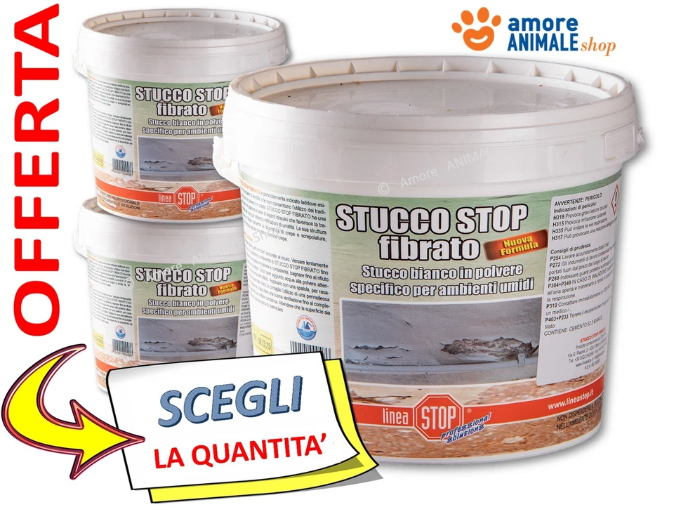 Dixi STUCCO STOP → 1 Kg - Stucco Fibrato ANTIMUFFA in Polvere per Ambienti Umidi