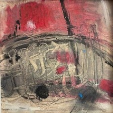 original small abstract red musical note framed signedpainting