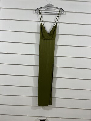 Zara Green Midi Dress Sateen Effect V-Neck Slit Detail XS Waist 22 Khaki  Y306 | eBay
