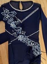 Swarovski Rhinestone Jazz Dance Competition Costume , Girl CM 8-10 Navy Blue L/S