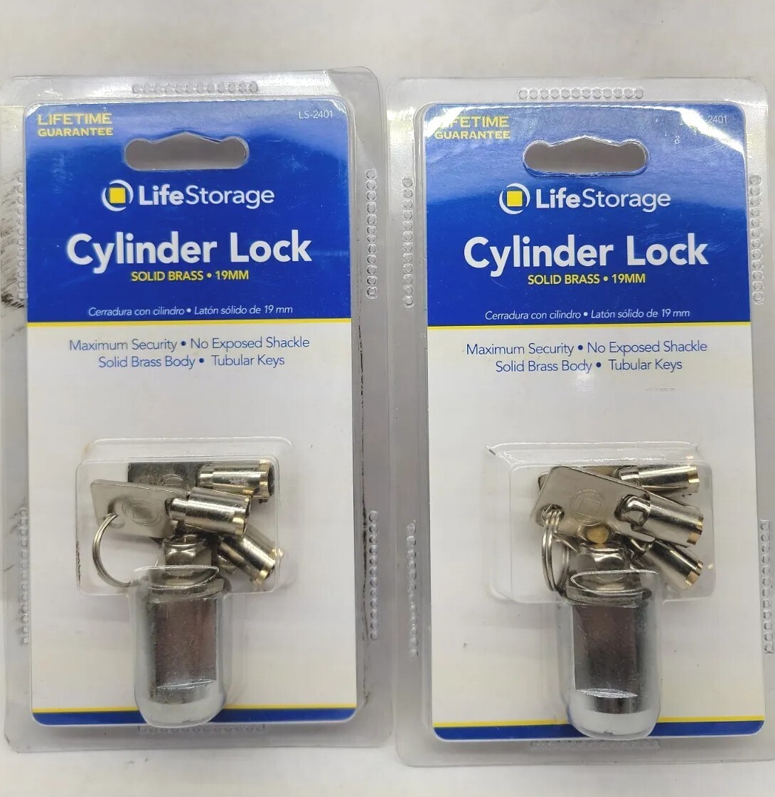 Lot of 2 Life Storage Cylinder Lock w/ 3-Tubular Keys 19mm LS-2401 