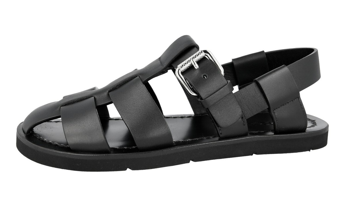 サンダル・ミュール PRADA FW25 Black leather sandals (1X925NF0557V6 F0002) Prada - Black Leather Two Strap Block Heel Sandals