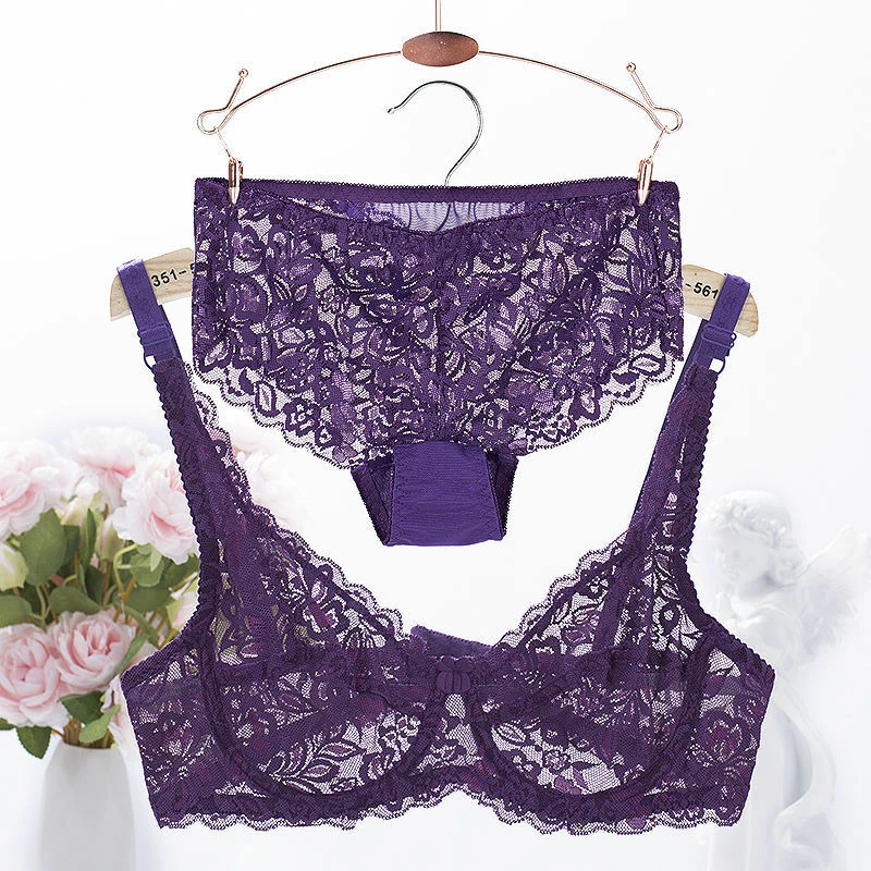 Women Sexy Bra Lace Lingerie Bralette Push Up Bra Underwear Wedding Purple  36B