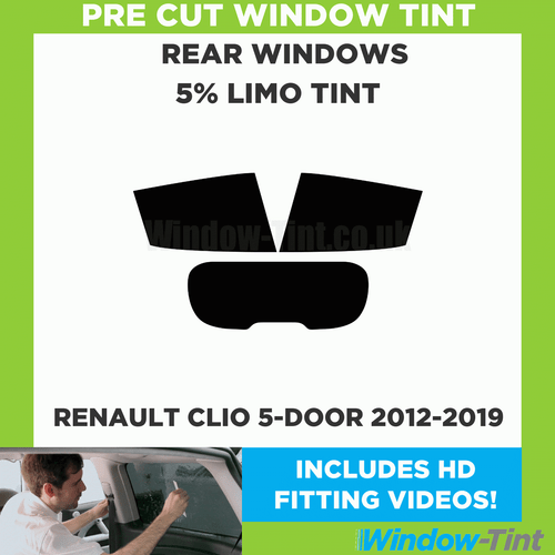 Pre Cut Window Tint for Renault Clio 5-door 2012- 5% Limo Black Rear Car Film - Picture 2 of 10