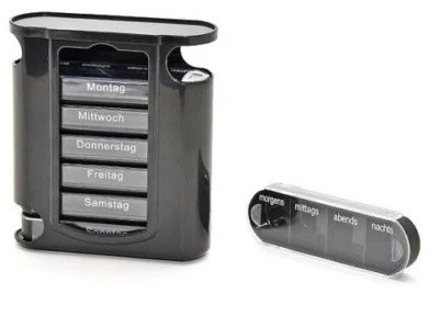 HUB Medikamentenbox TOWER SCHWARZ Pillendose 7 Tage Tablettenbox Pillenbox Medis