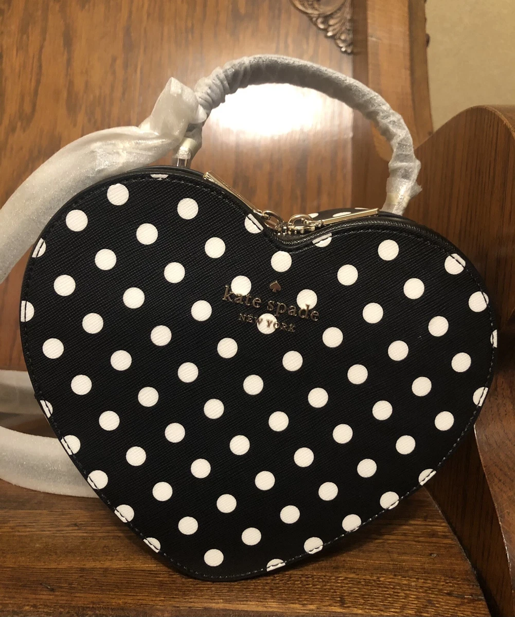 NWT Kate Spade Love Shack Heart Crossbody Handbag Black White