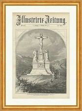 Die Kreuzigungsgruppe in Oberammergau J. Halbig Jesus Bayern Holzstich E 11746