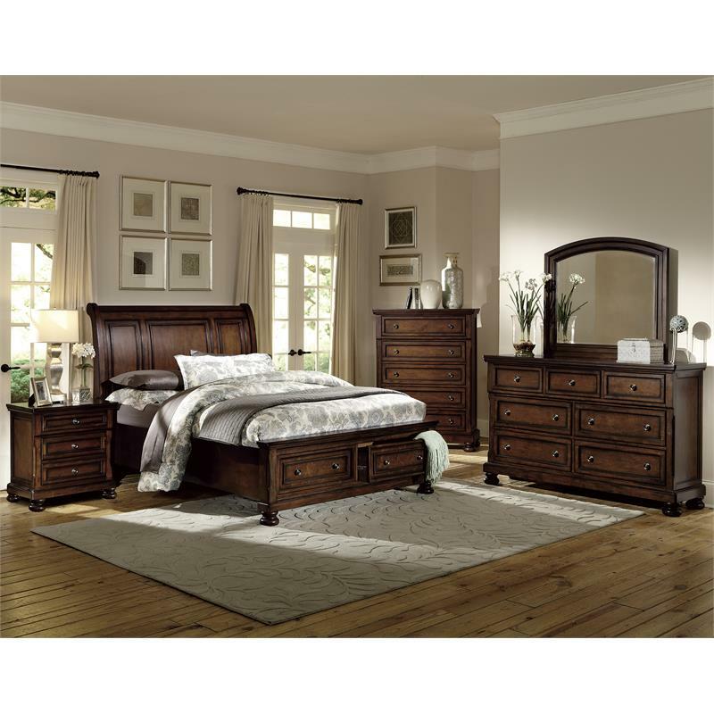 Pemberly Row King Sleigh Bed Frame In Cherry - Solid Wood Panel Bed, Traditional Style With Shaker Panels