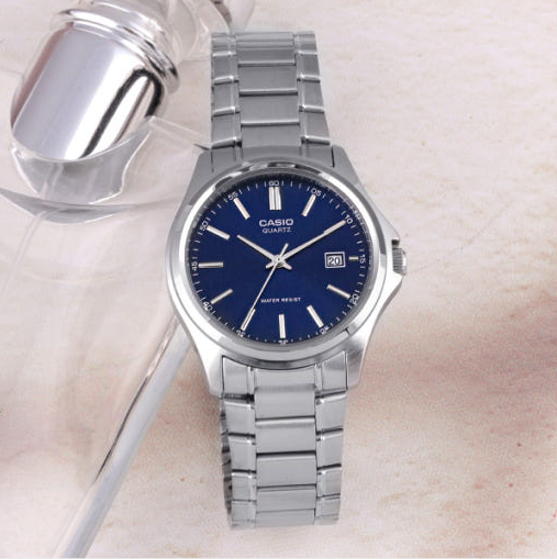 Casio Watch MTP-1183A-2A Analog Silver Metal Band Blue Men